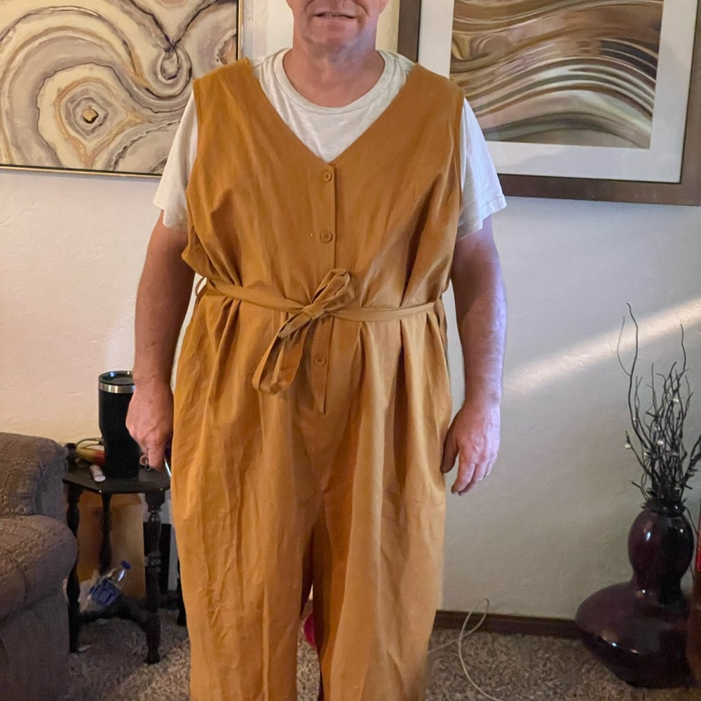 Lucy & Yak Tan Jumpsuit with Tie Waist and Relaxed Fit